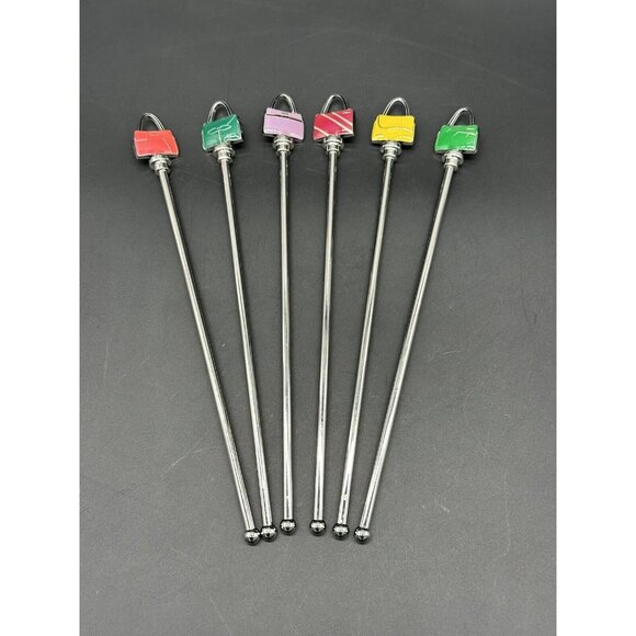 Miche Other - Miche Purse Swizzle Sticks Drink Stirrer Metal Enamel Rainbow Cocktail Bar Promo